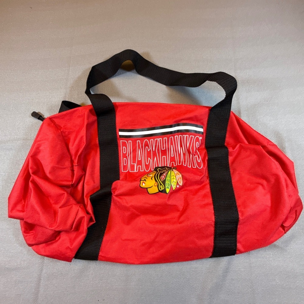 Chicago Blackhawks NHL Duffel Bag Red Black Nylon Gym Travel Bag 17x12 2259